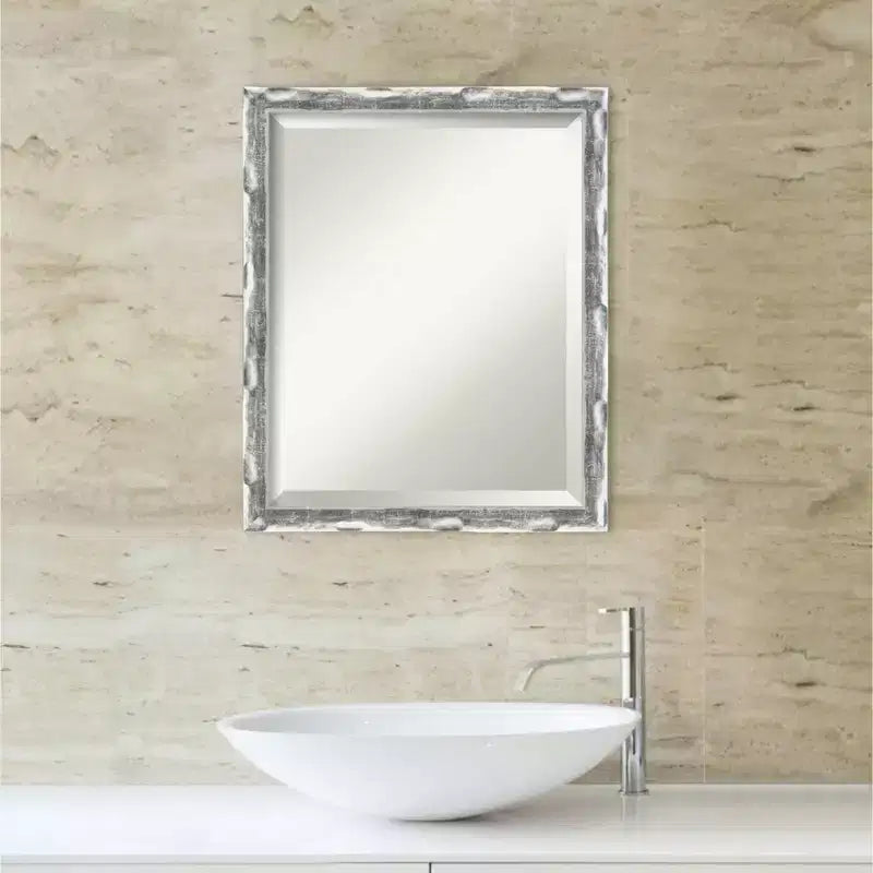 Specchio da parete per bagno Chrome Wave-Framed, vetro bisellato, 38" × 26"