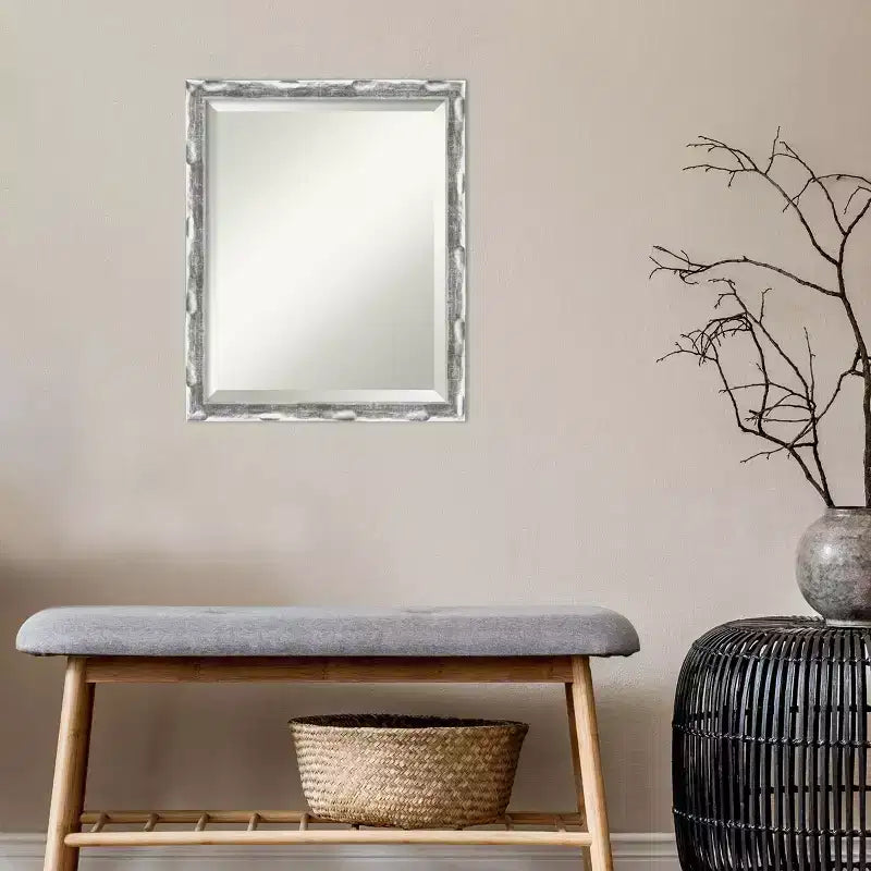 Specchio da parete per bagno Chrome Wave-Framed, vetro bisellato, 38" × 26"