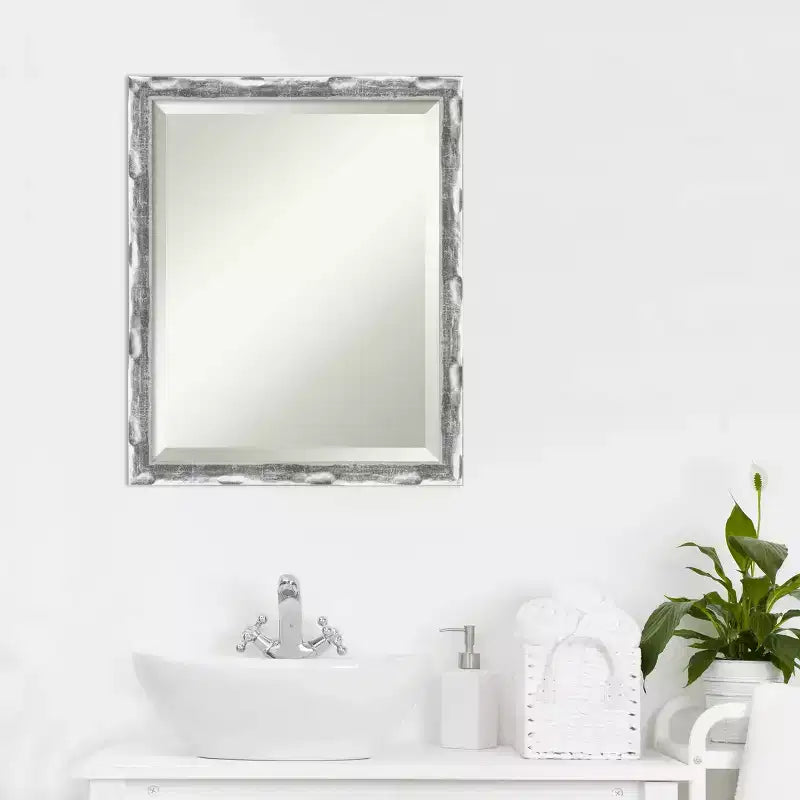 Specchio da parete per bagno Chrome Wave-Framed, vetro bisellato, 38" × 26"