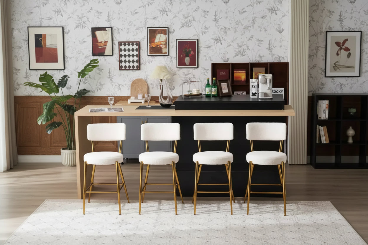 HOMLUX 24.8 Bar Stool Set of 4 Pub Counter Height Dining Chairs w/Gold Legs,White/Black